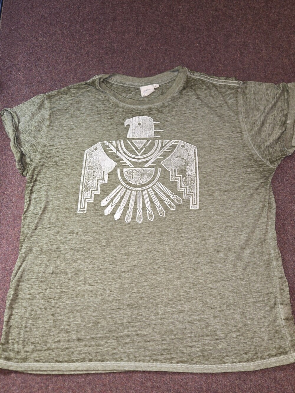 White Crow Olive Green Tshirt Thunderbird Graphic Rolled Sleeve Size XL